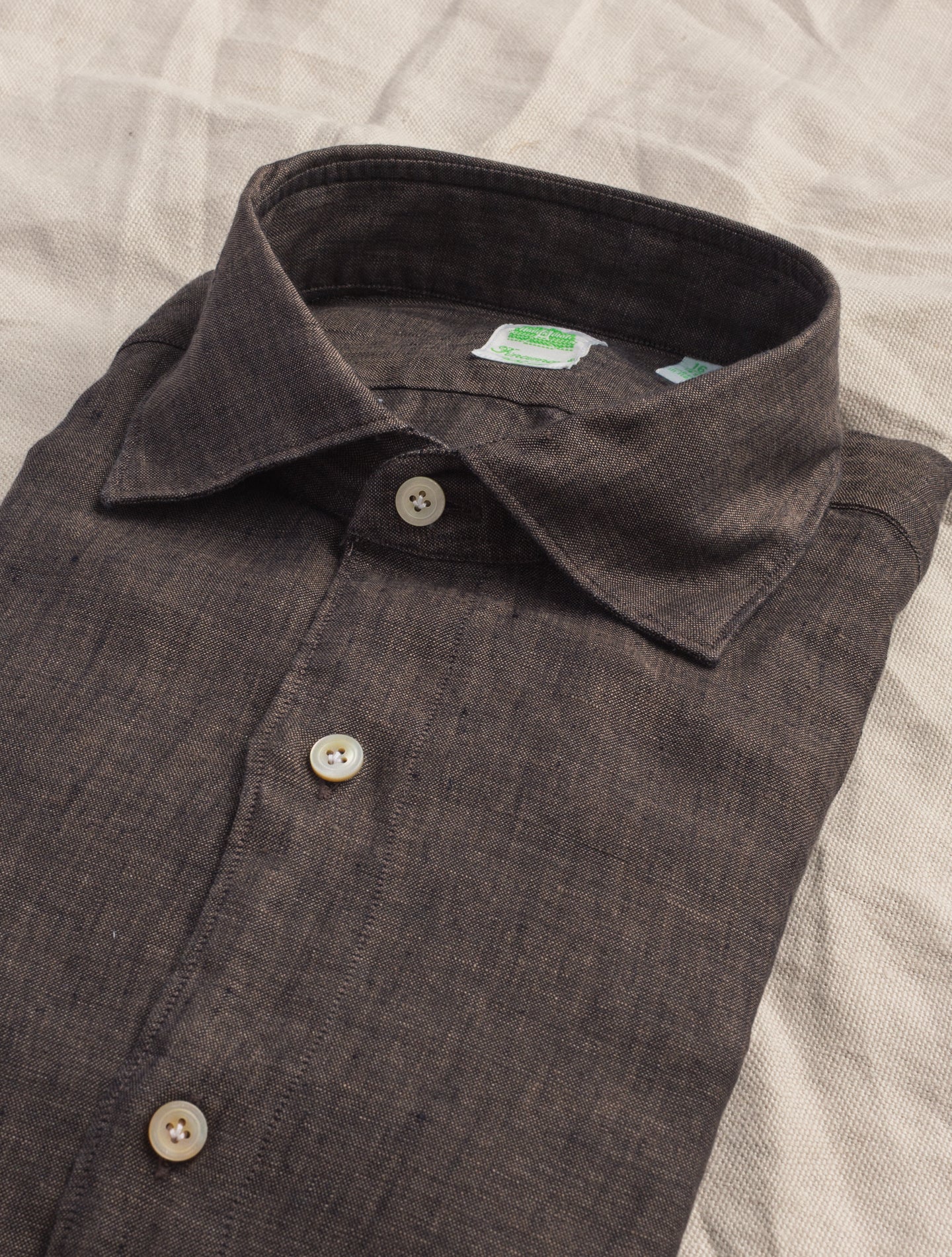 Tokyo Linen Cut Away Shirt Brown Finamore Shirts 39