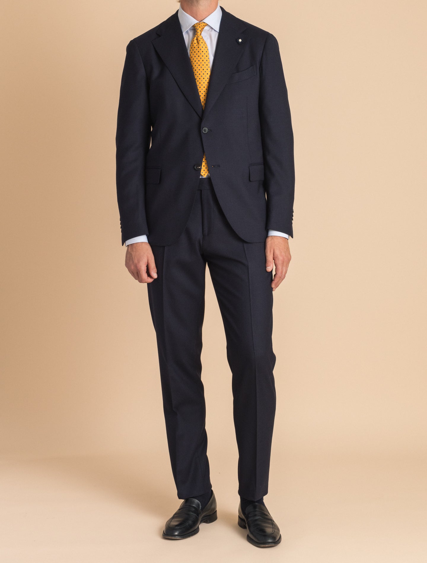 Twill Wool Single Breasted Suit Navy Lardini Suits 46