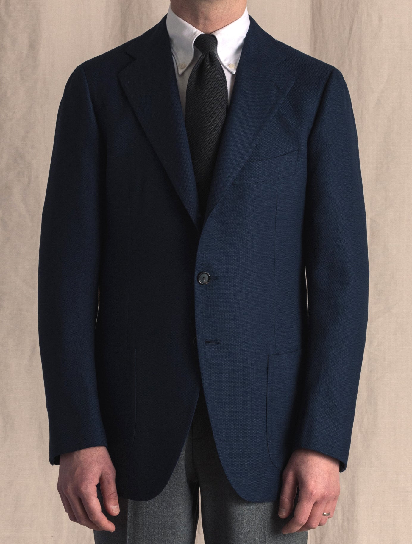 Wool Hopsack Single Breasted Jacket Blue | Gabucci